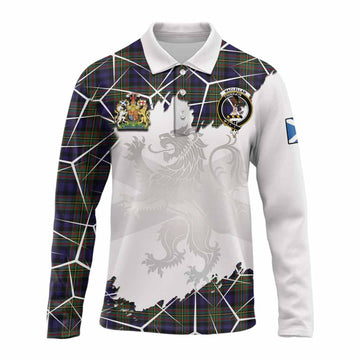 MacLellan (McLellan) Tartan Long Sleeve Polo Shirt with Family Crest and Lion Rampant Grunge Style