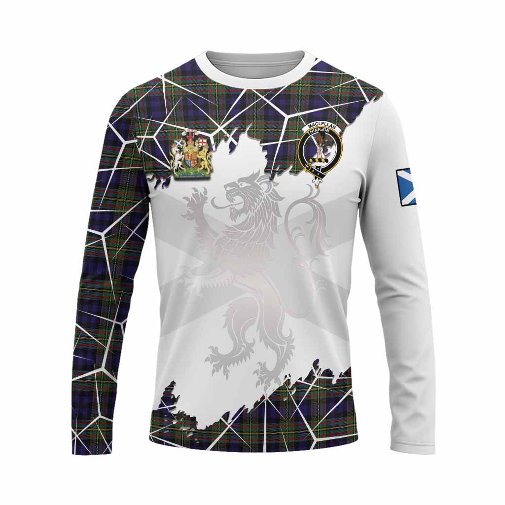 MacLellan (McLellan) Tartan Long Sleeve T-Shirt with Family Crest and Lion Rampant Grunge Style