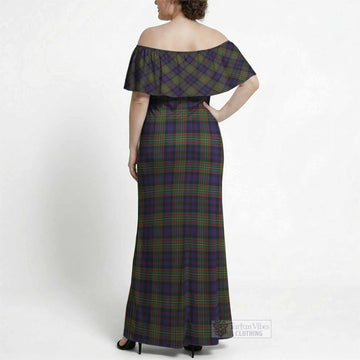 MacLellan (McLellan) Tartan Off Shoulder Ruffle Maxi Dress