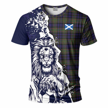 MacLellan (McLellan) Tartan Scottish T-Shirt Angry Lion With Soccer Ball Style