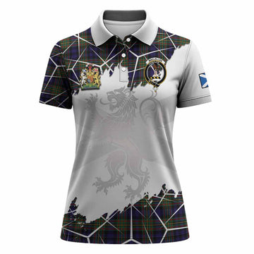 MacLellan (McLellan) Tartan Women Polo Shirt with Family Crest and Lion Rampant Grunge Style