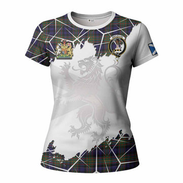 MacLellan (McLellan) Tartan Women T shirt with Family Crest and Lion Rampant Grunge Style