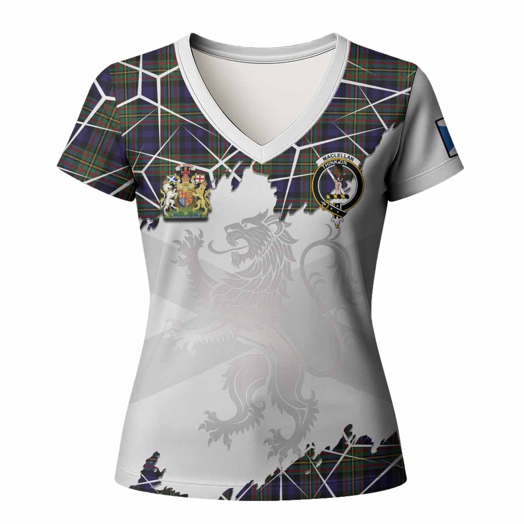 MacLellan (McLellan) Tartan Women T shirt with Family Crest and Lion Rampant Grunge Style