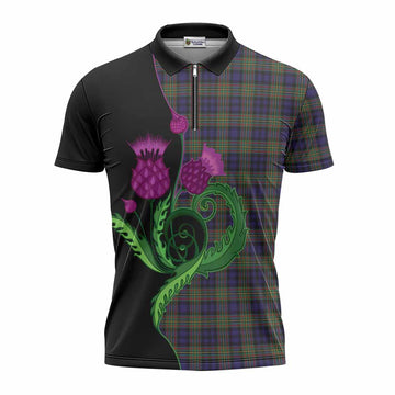 MacLellan (McLellan) Tartan Zipper Polo Shirt Traditional Scottish Thistle
