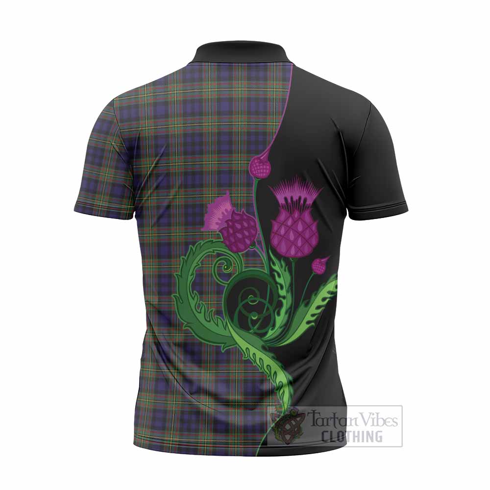 MacLellan (McLellan) Tartan Zipper Polo Shirt Traditional Scottish Thistle