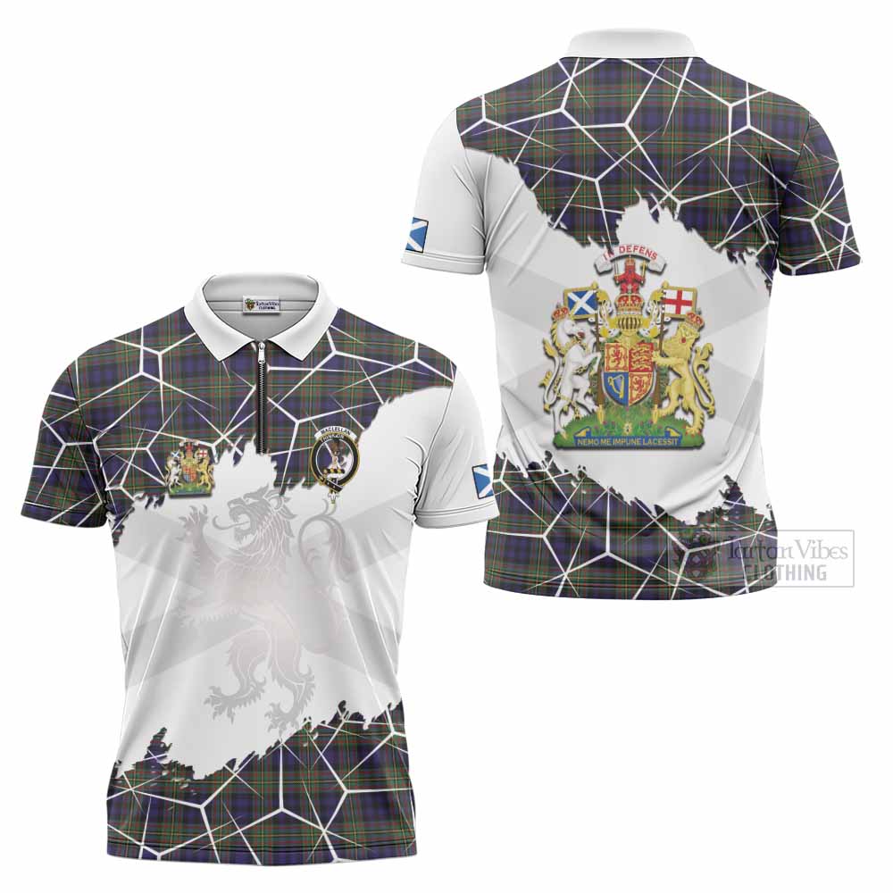 MacLellan (McLellan) Tartan Zipper Polo Shirt with Family Crest and Lion Rampant Grunge Style