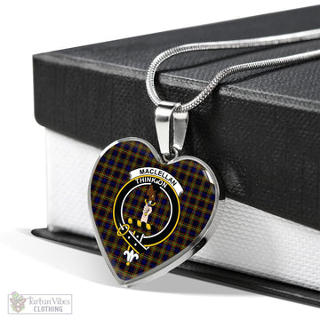 MacLellan Modern Tartan Heart Necklace with Family Crest