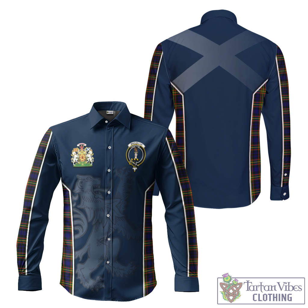 Tartan Vibes Clothing MacLellan Modern Tartan Long Sleeve Button Up Shirt with Family Crest and Lion Rampant Vibes Sport Style