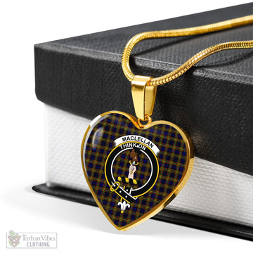 MacLellan Modern Tartan Heart Necklace with Family Crest