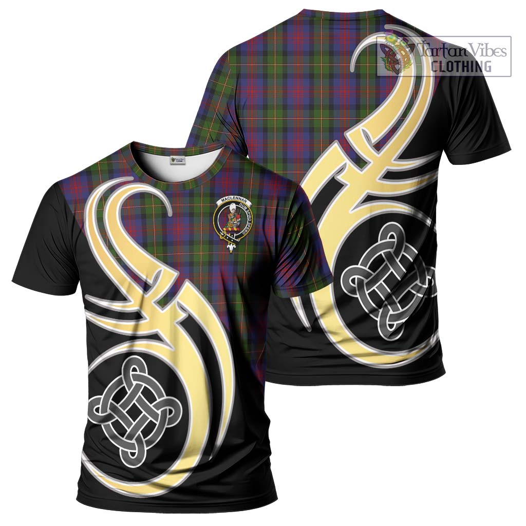 Tartan Vibes Clothing MacLennan Tartan T-Shirt with Family Crest and Celtic Symbol Style
