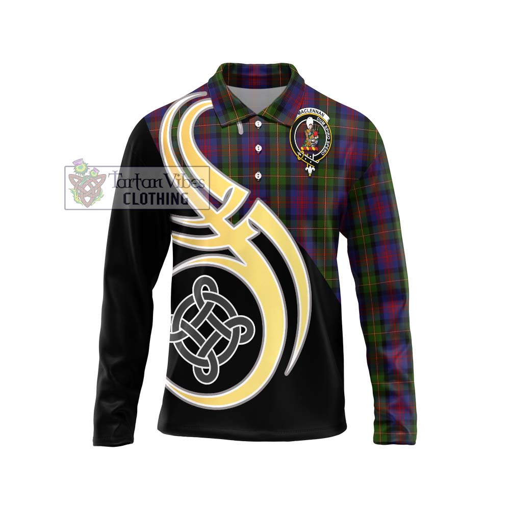 MacLennan (McLennan) Tartan Long Sleeve Polo Shirt with Family Crest and Celtic Symbol Style Unisex - Tartan Vibes Clothing
