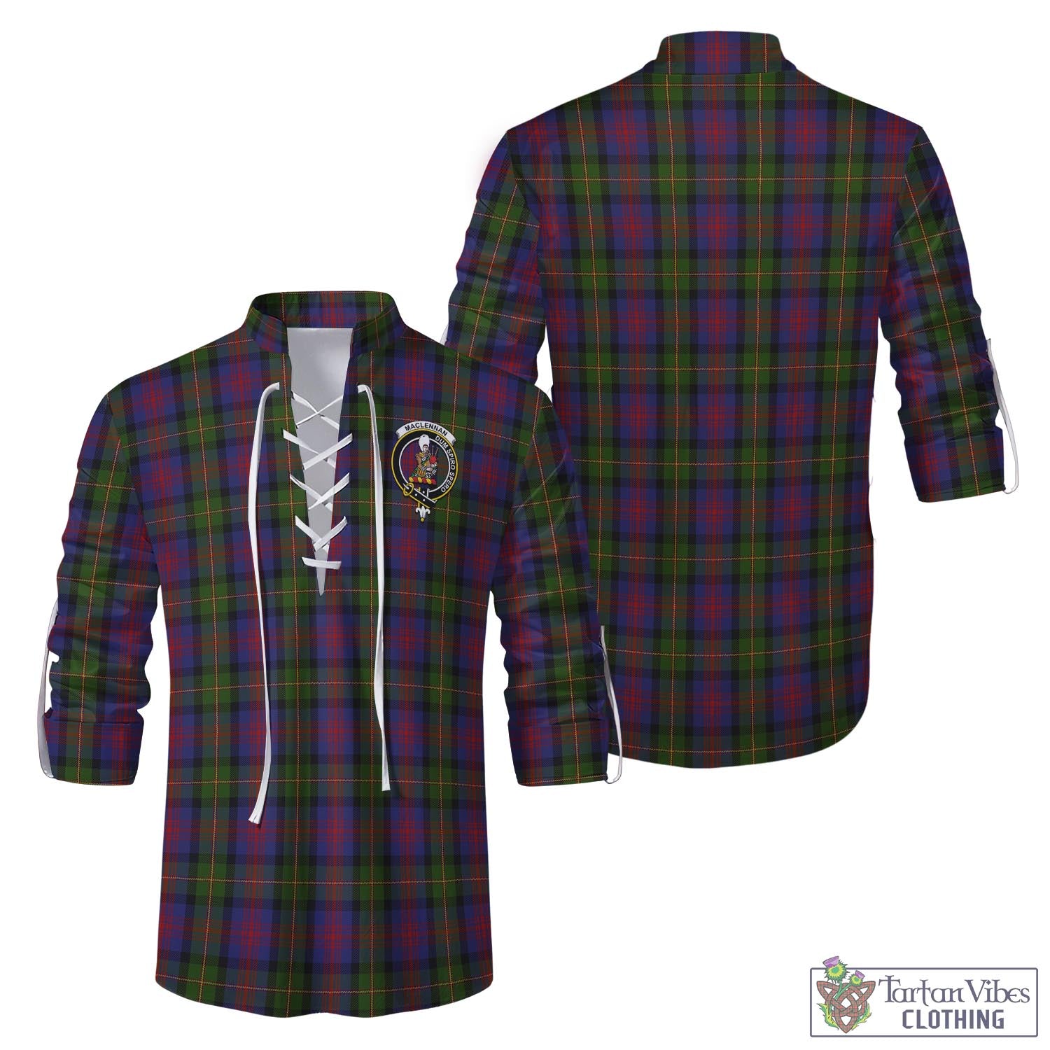 Tartan Vibes Clothing MacLennan Tartan Men's Scottish Traditional Jacobite Ghillie Kilt Shirt with Family Crest