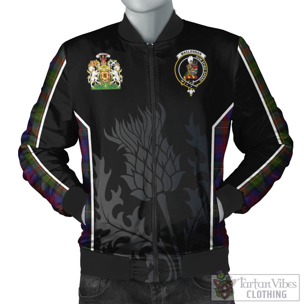 Tartan Vibes Clothing MacLennan Tartan Bomber Jacket with Family Crest and Scottish Thistle Vibes Sport Style