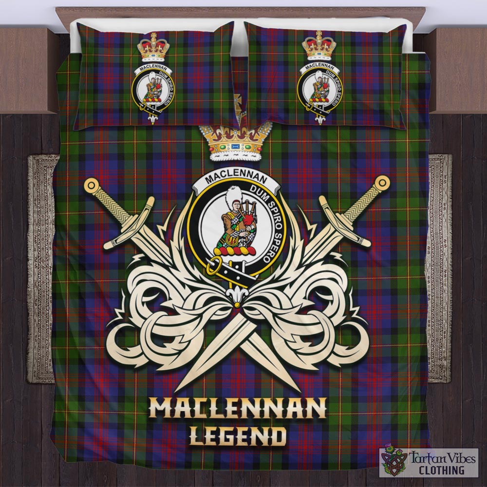 Tartan Vibes Clothing MacLennan Tartan Bedding Set with Clan Crest and the Golden Sword of Courageous Legacy