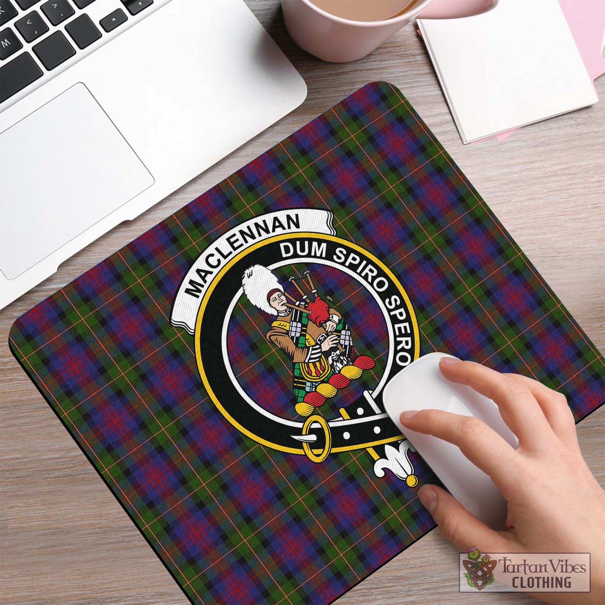 Tartan Vibes Clothing MacLennan Tartan Mouse Pad with Family Crest
