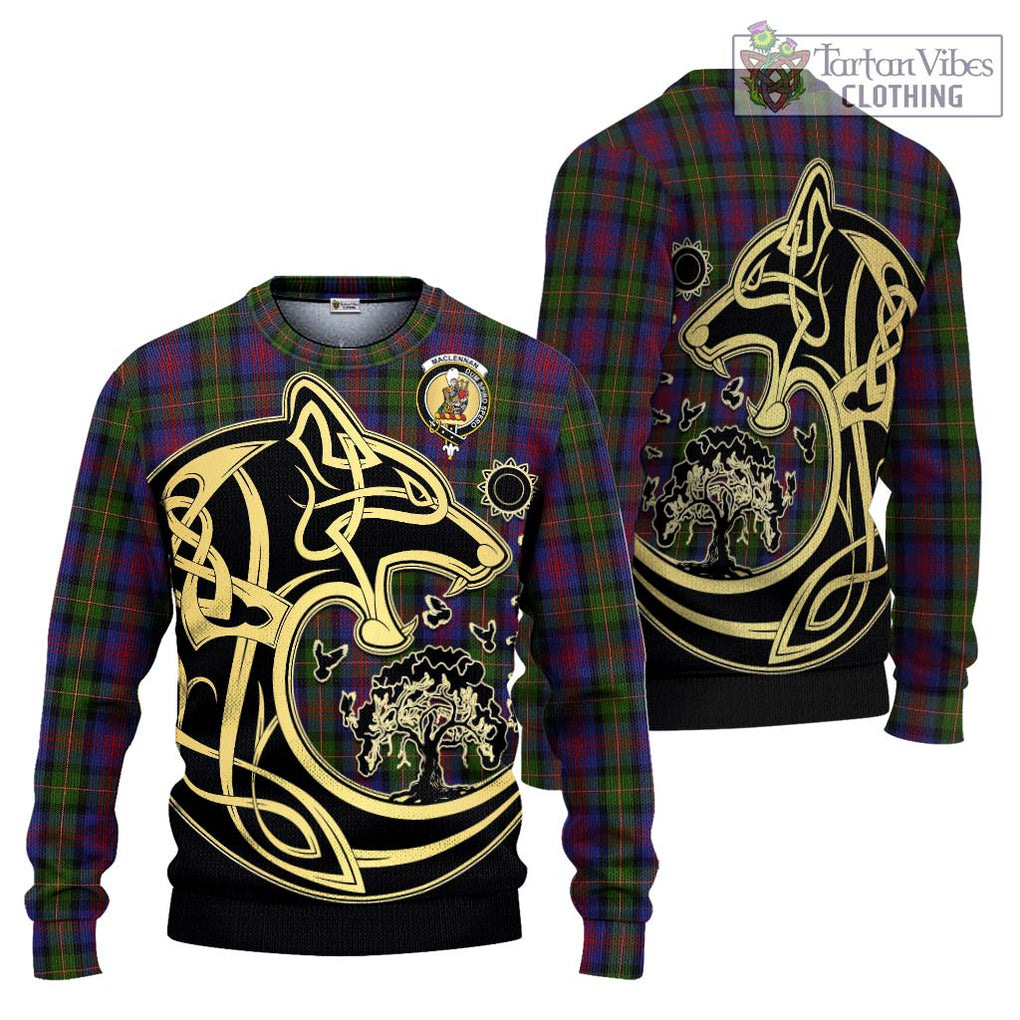 MacLennan (McLennan) Tartan Knitted Sweater with Family Crest Celtic Wolf Style Unisex - Tartan Vibes Clothing