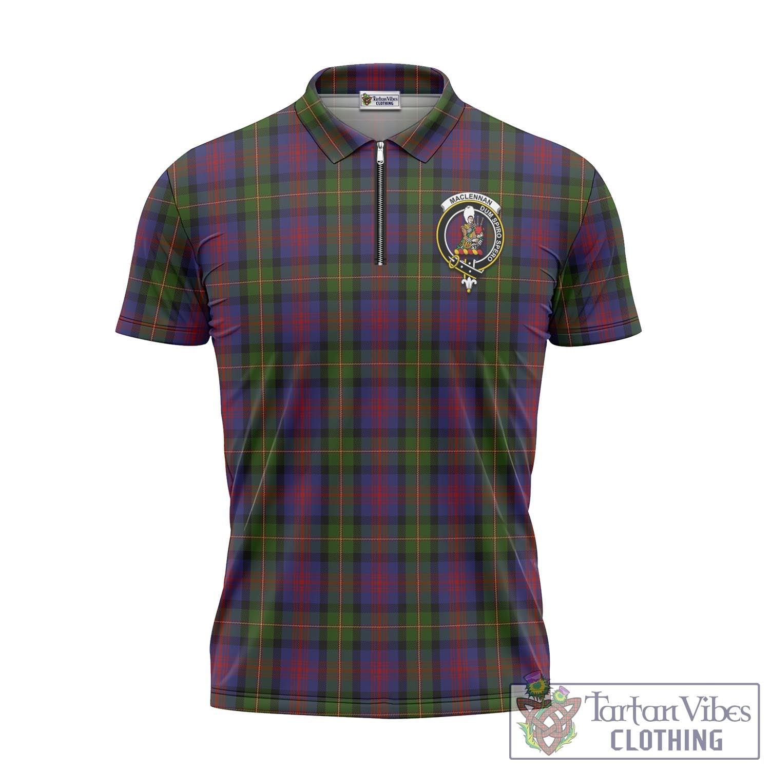 Tartan Vibes Clothing MacLennan Tartan Zipper Polo Shirt with Family Crest