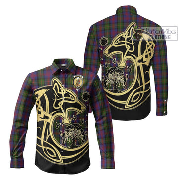 MacLennan (McLennan) Tartan Long Sleeve Button Shirt with Family Crest Celtic Wolf Style