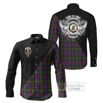 MacLennan (McLennan) Tartan Long Sleeve Button Shirt with Family Crest and Military Logo Style