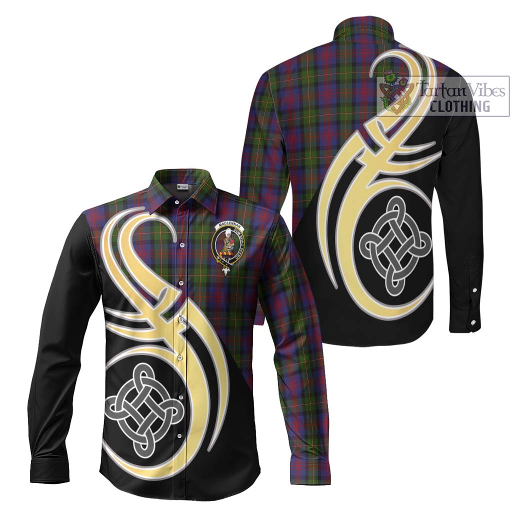 MacLennan (McLennan) Tartan Long Sleeve Button Shirt with Family Crest and Celtic Symbol Style Men's Shirt S - Tartan Vibes Clothing
