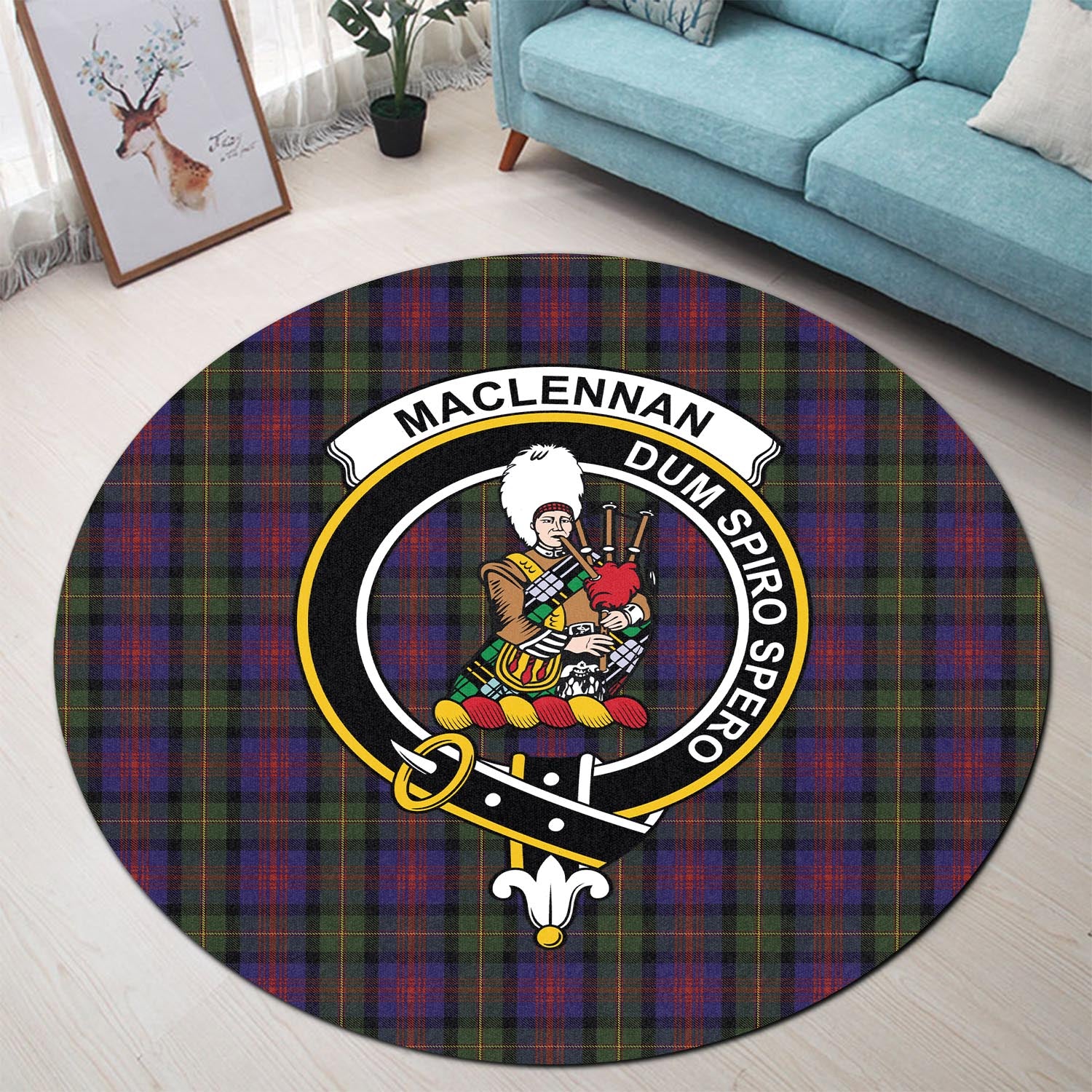 maclennan-tartan-round-rug-with-family-crest