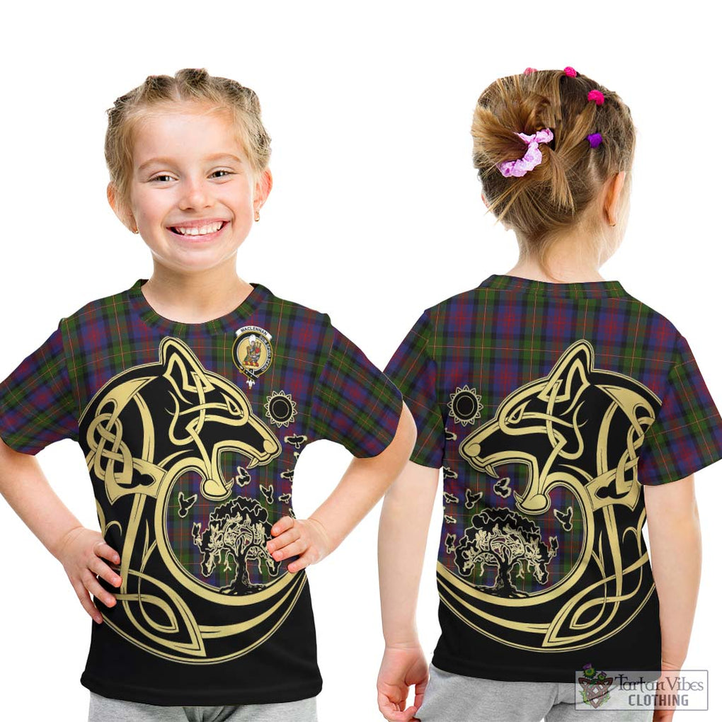 MacLennan (McLennan) Tartan Kid T-Shirt with Family Crest Celtic Wolf Style - Tartan Vibes Clothing