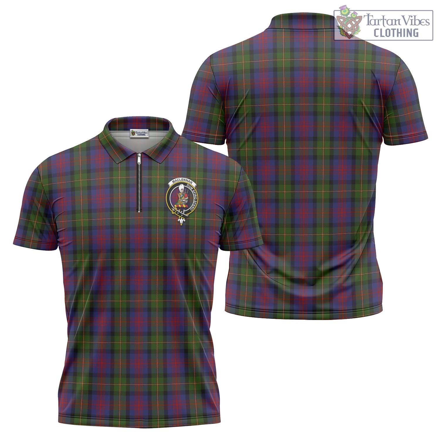 Tartan Vibes Clothing MacLennan Tartan Zipper Polo Shirt with Family Crest