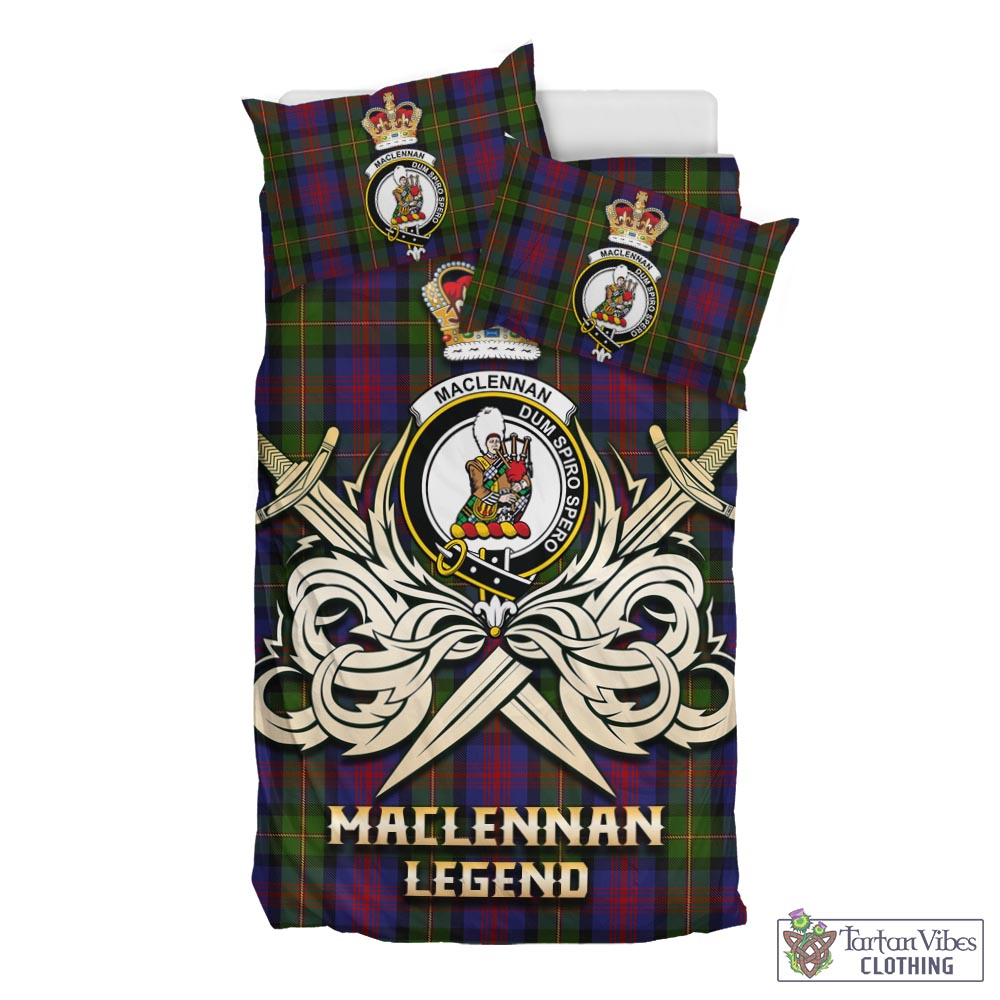 Tartan Vibes Clothing MacLennan Tartan Bedding Set with Clan Crest and the Golden Sword of Courageous Legacy