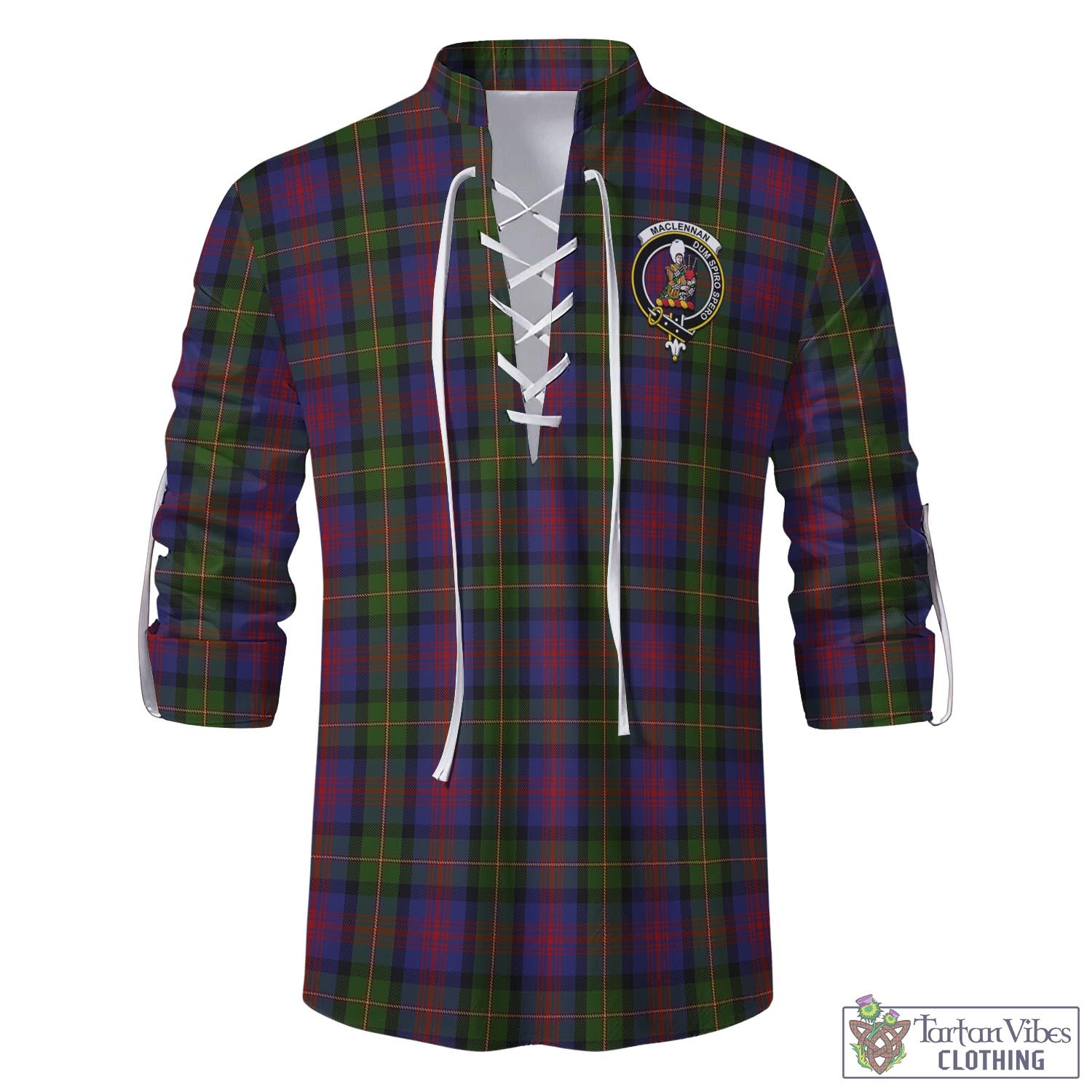 Tartan Vibes Clothing MacLennan Tartan Men's Scottish Traditional Jacobite Ghillie Kilt Shirt with Family Crest