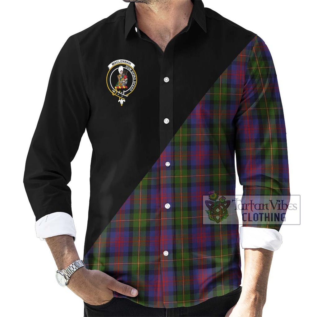 MacLennan (McLennan) Tartan Long Sleeve Button Shirt with Family Crest and Military Logo Style - Tartanvibesclothing Shop