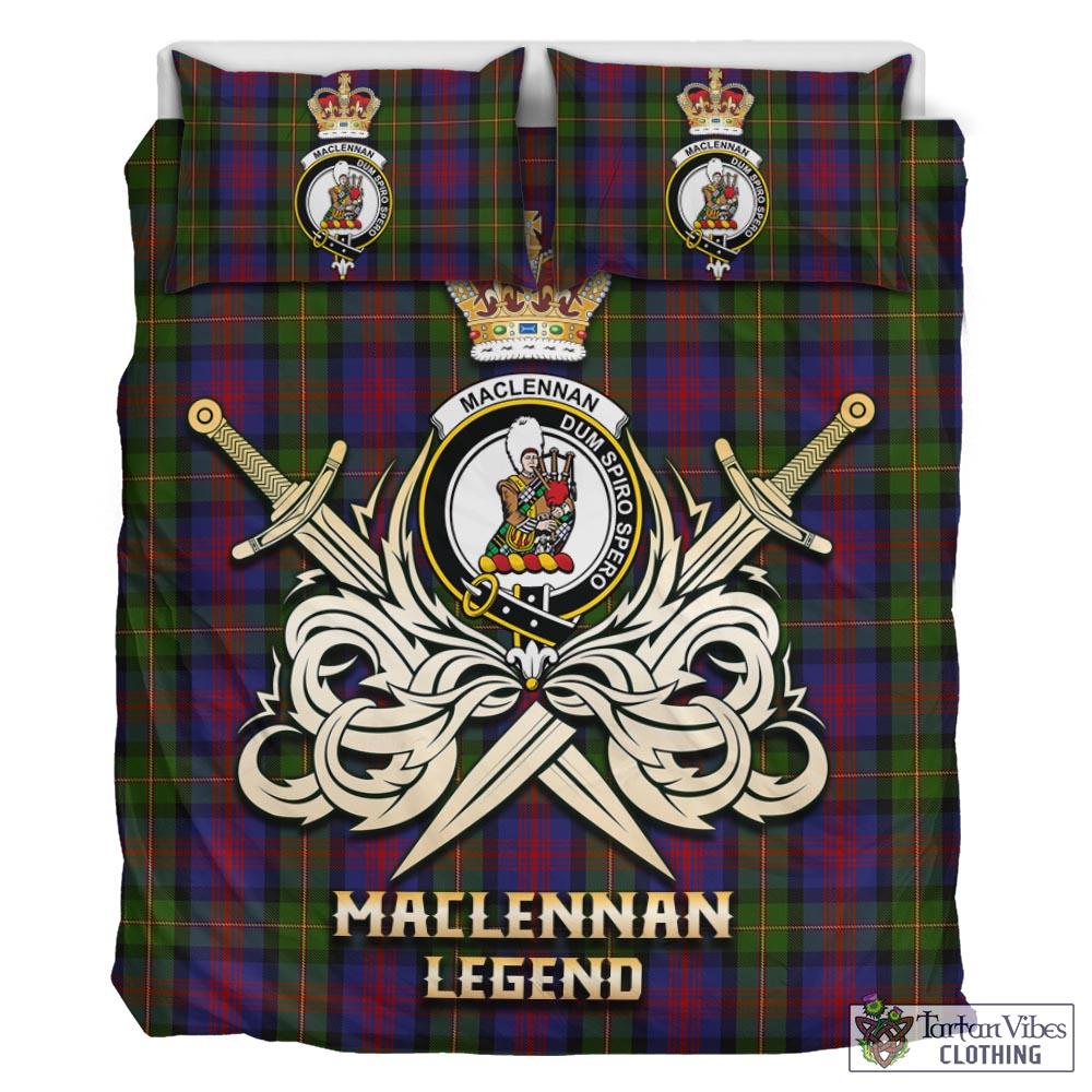 Tartan Vibes Clothing MacLennan Tartan Bedding Set with Clan Crest and the Golden Sword of Courageous Legacy
