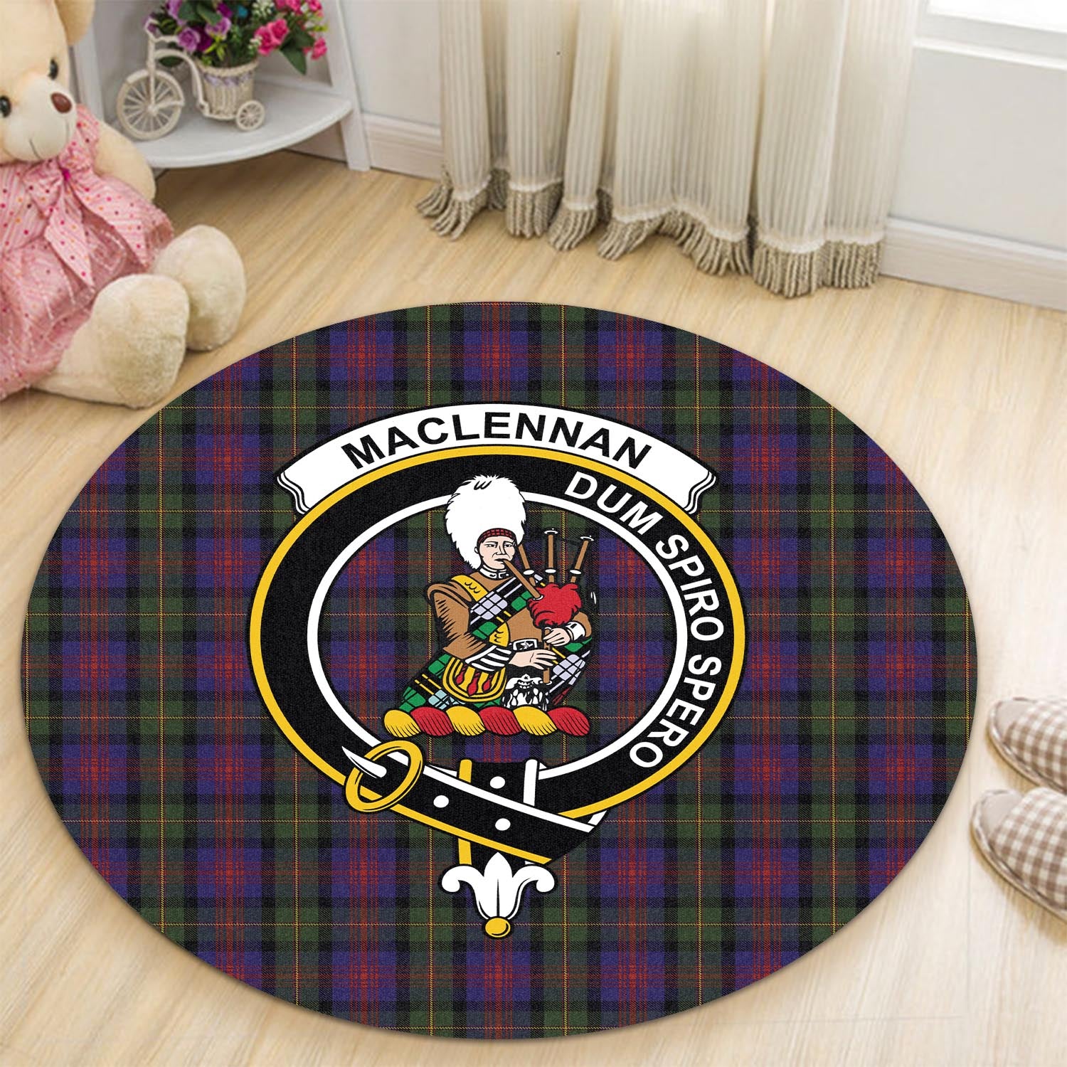 maclennan-tartan-round-rug-with-family-crest
