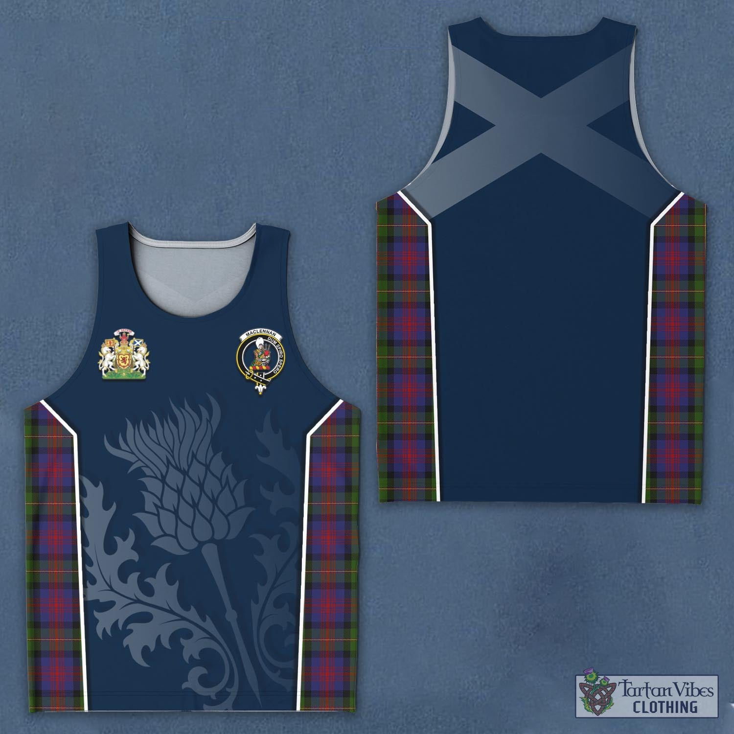 Tartan Vibes Clothing MacLennan Tartan Men's Tanks Top with Family Crest and Scottish Thistle Vibes Sport Style