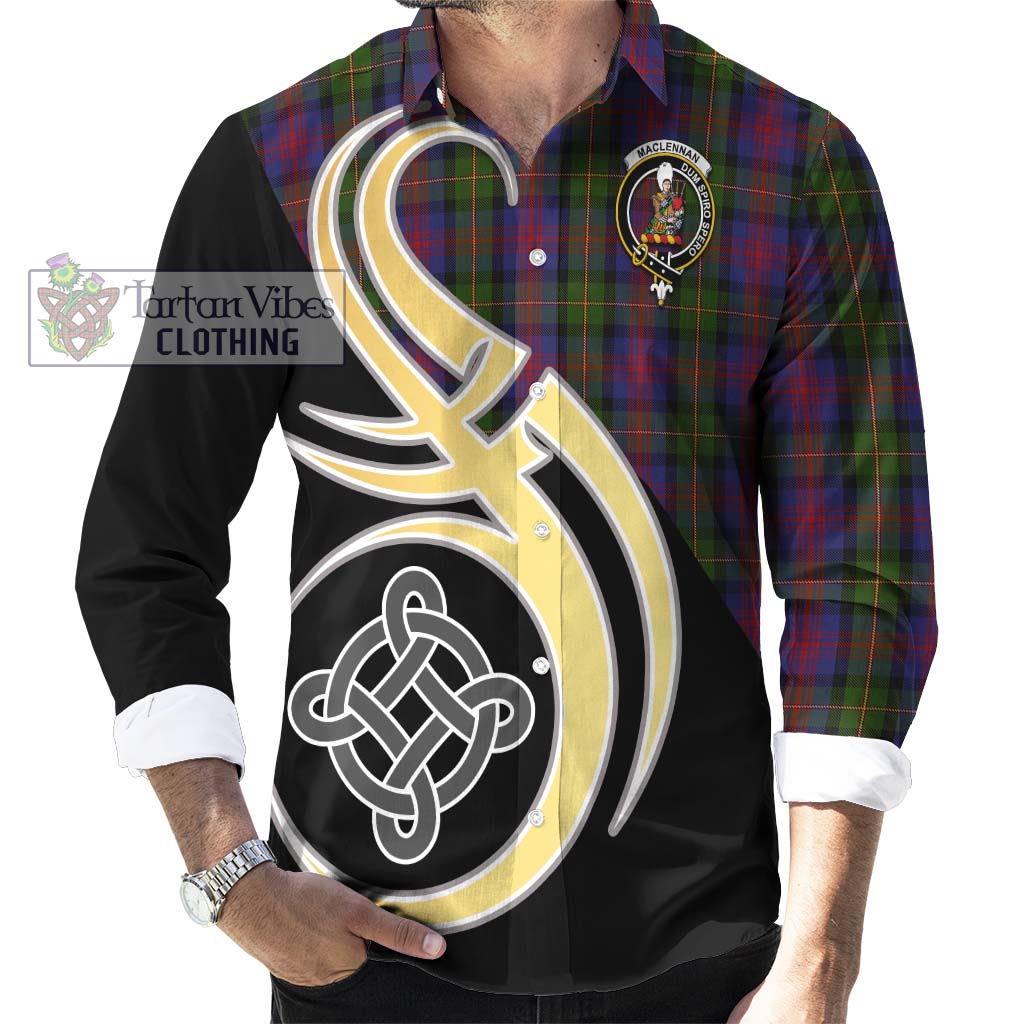 MacLennan (McLennan) Tartan Long Sleeve Button Shirt with Family Crest and Celtic Symbol Style - Tartan Vibes Clothing