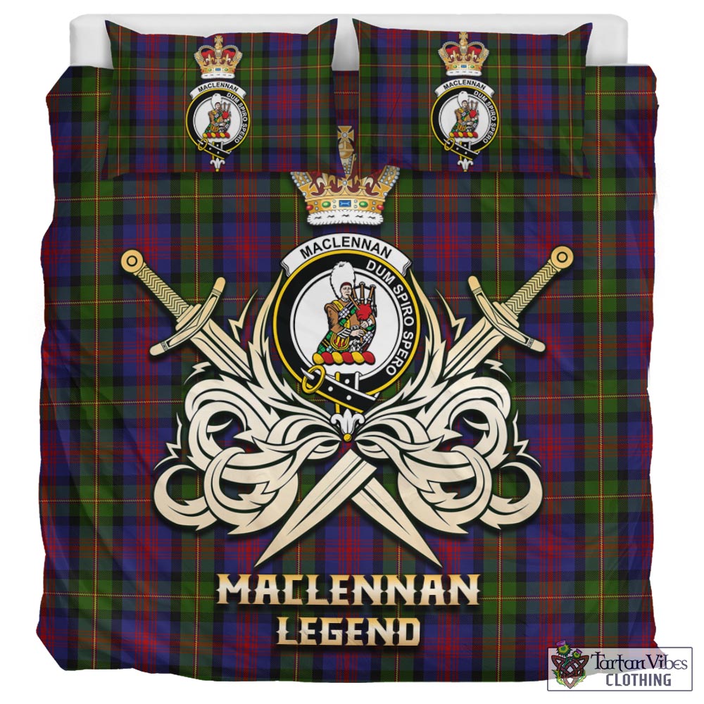 Tartan Vibes Clothing MacLennan Tartan Bedding Set with Clan Crest and the Golden Sword of Courageous Legacy
