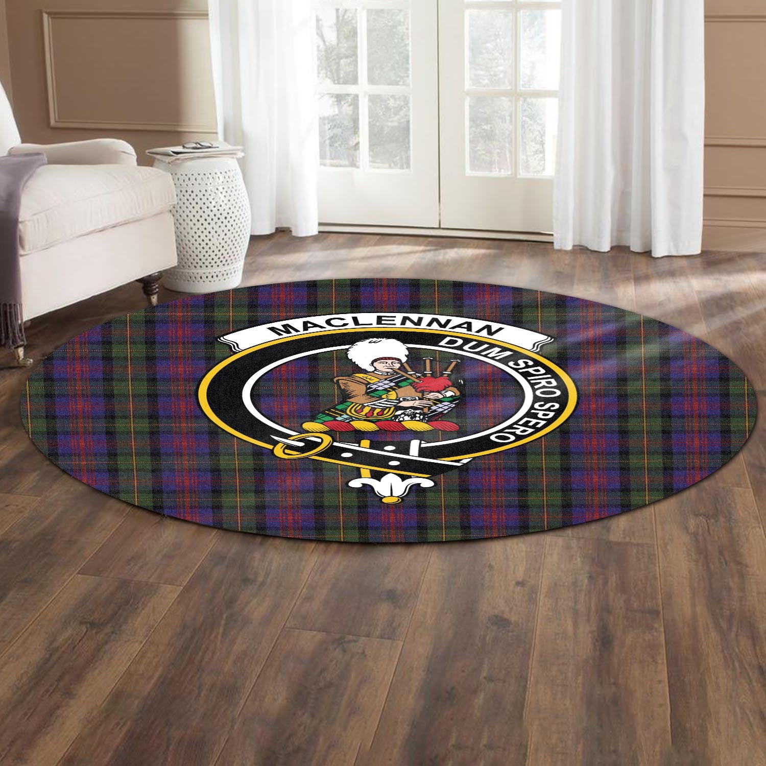 maclennan-tartan-round-rug-with-family-crest