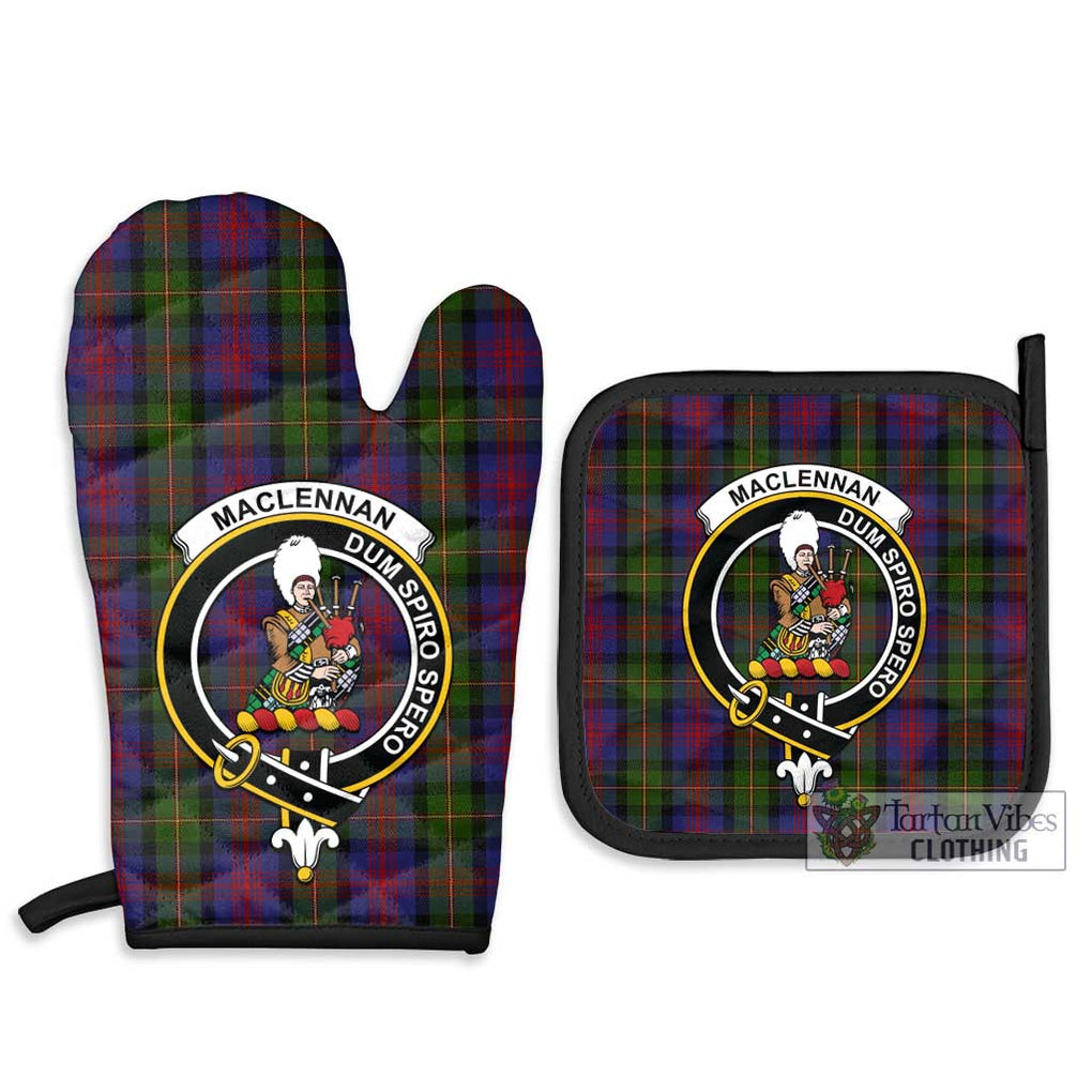 MacLennan (McLennan) Tartan Combo Oven Mitt & Pot-Holder with Family Crest Combo 1 Oven Mitt & 2 Pot-Holder Black - Tartan Vibes Clothing