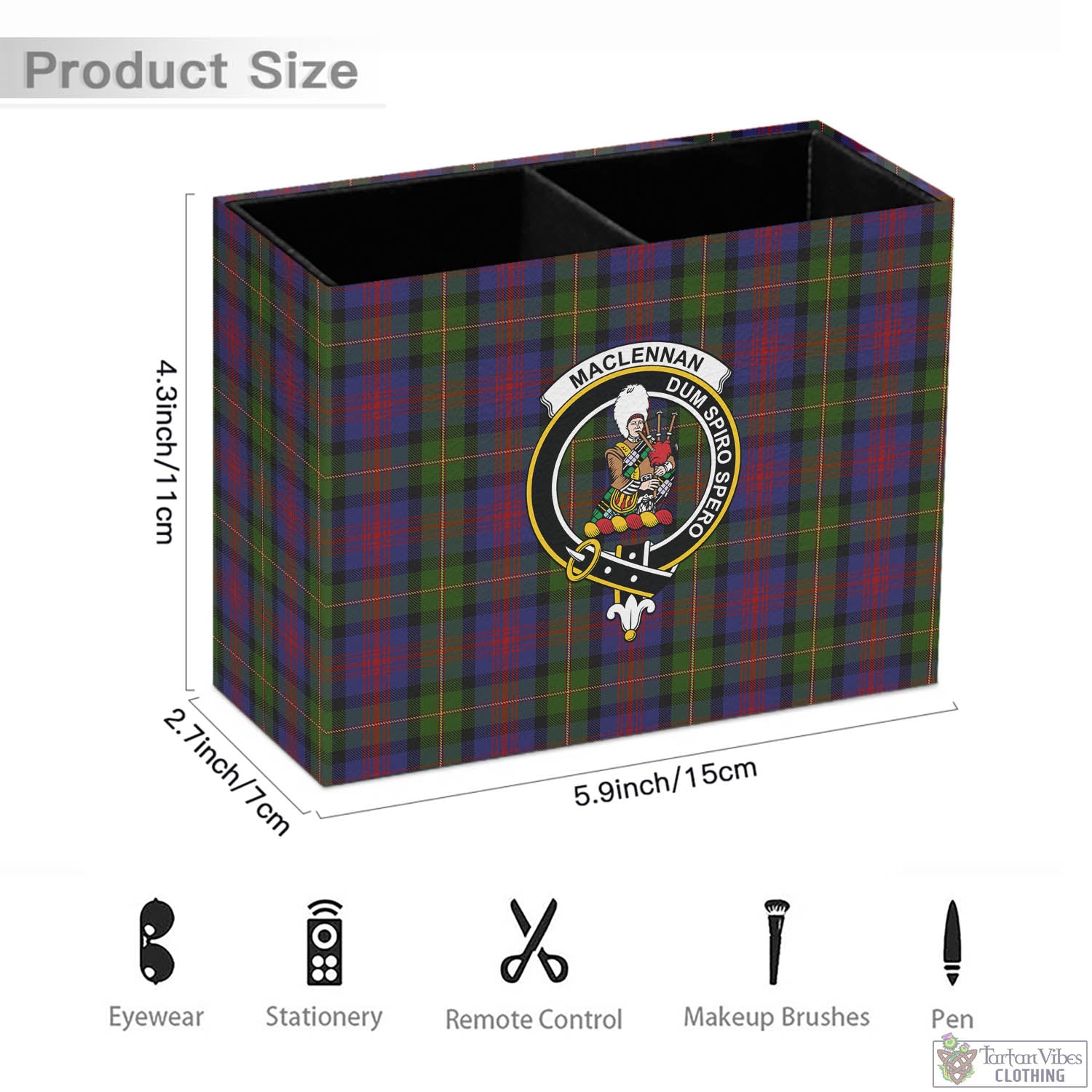 Tartan Vibes Clothing MacLennan Tartan Pen Holder with Family Crest