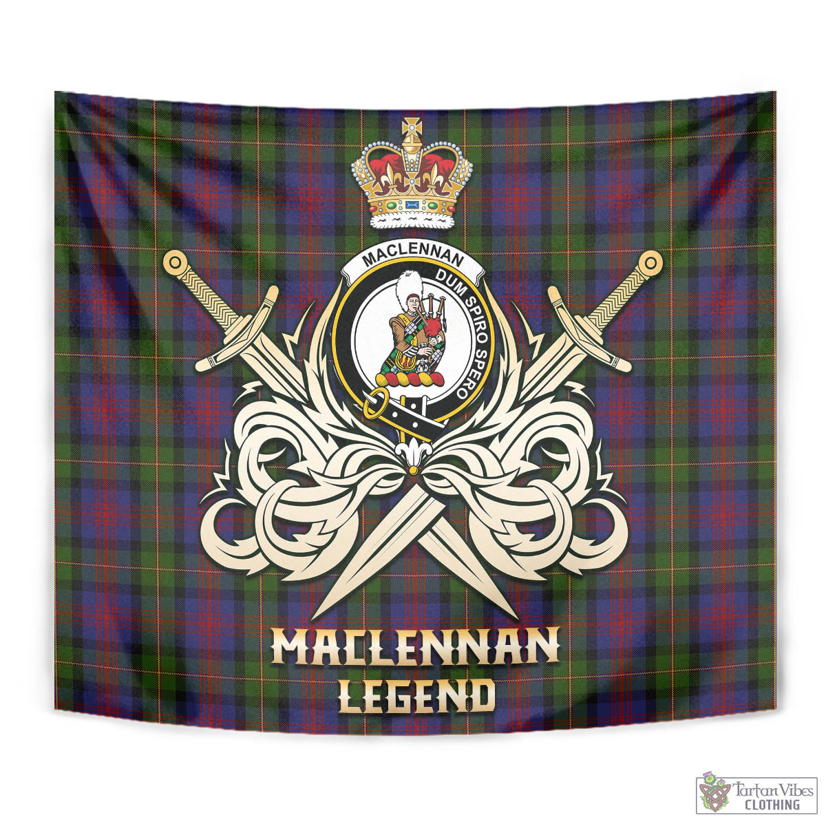 Tartan Vibes Clothing MacLennan Tartan Tapestry with Clan Crest and the Golden Sword of Courageous Legacy