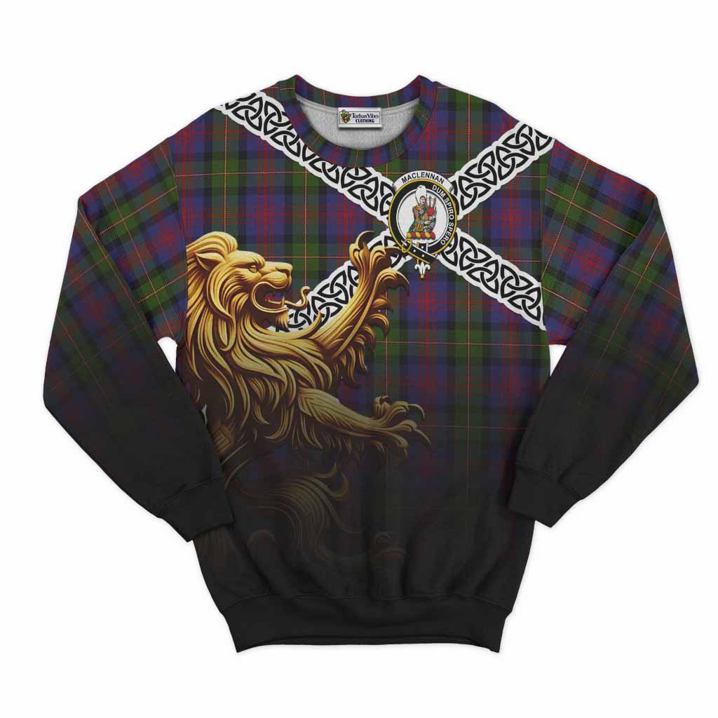 Tartan Vibes Clothing MacLennan (McLennan) Crest Tartan Sweatshirt with Golden Lion Emblem Celtic Style