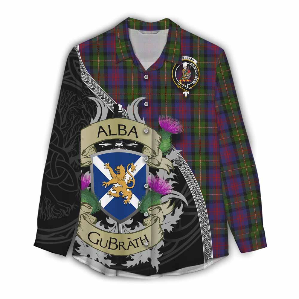 Tartan Vibes Clothing MacLennan (McLennan) Tartan Family Crest Women's Casual Shirt Lion Rampant Royal Thistle Shield Celtic Inspired