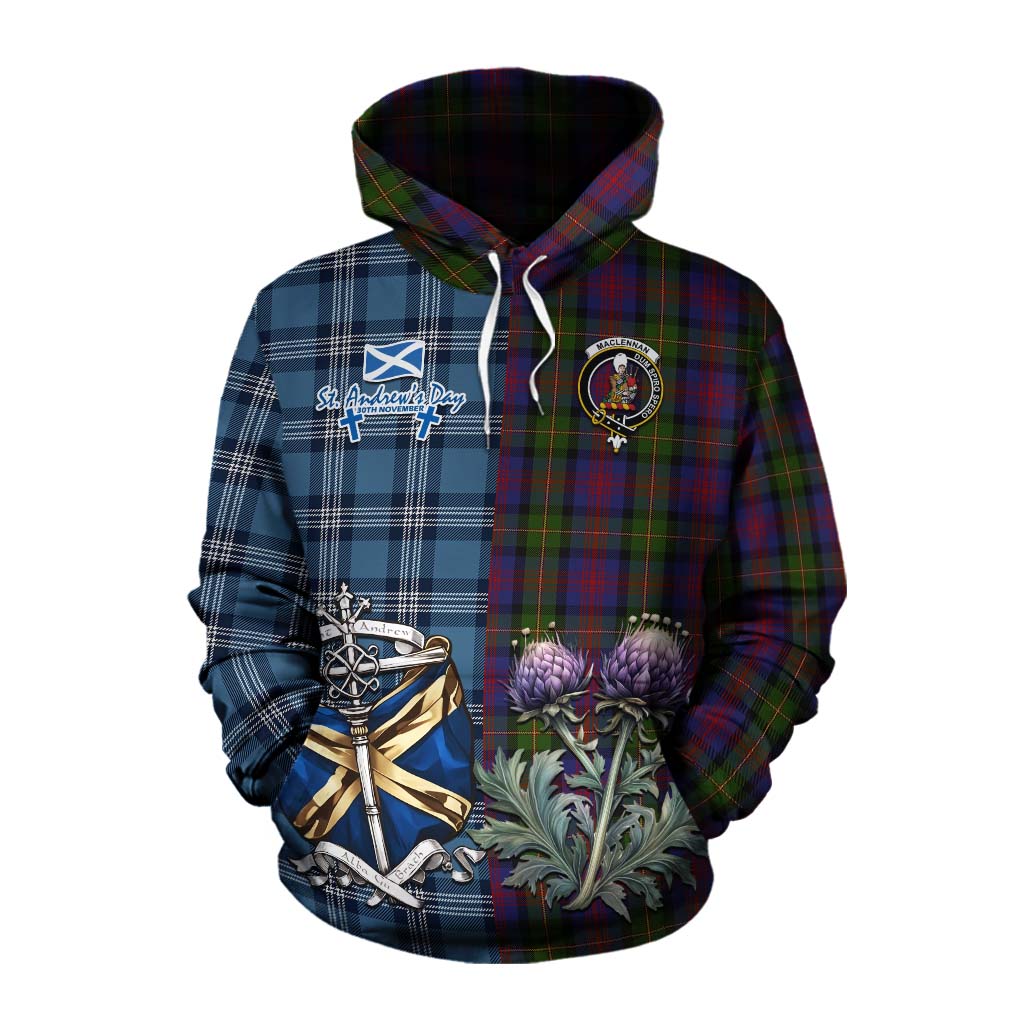Tartan Vibes Clothing MacLennan (McLennan) Tartan Cotton Hoodie Happy St. Andrew's Day Half Tartan Style