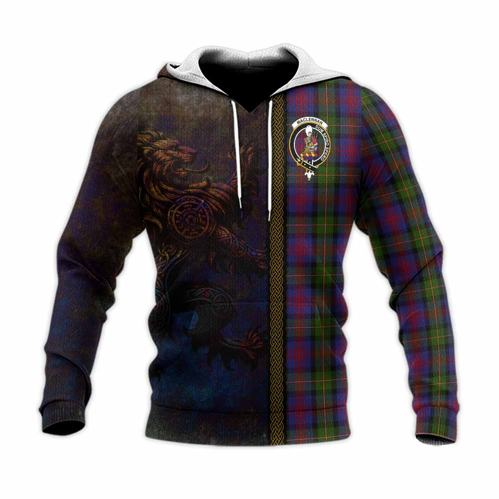 Tartan Vibes Clothing MacLennan (McLennan) Tartan Family Crest Knitted Hoodie Alba Gu Brath Be Brave Lion Ancient Style