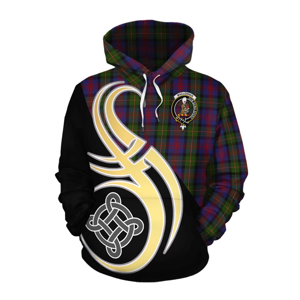 Tartan Vibes Clothing MacLennan (McLennan) Tartan Cotton Hoodie with Family Crest and Celtic Symbol Style