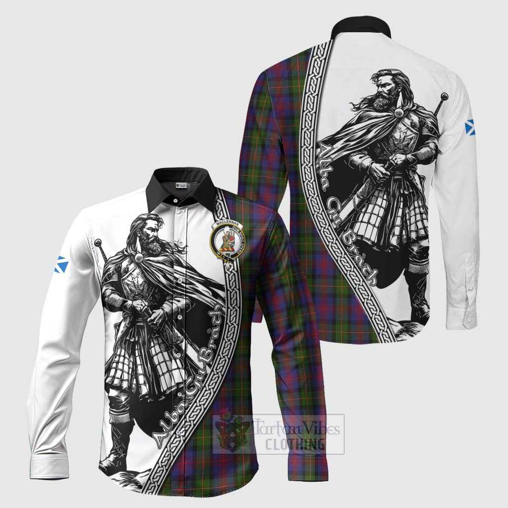 Tartan Vibes Clothing MacLennan (McLennan) Tartan Clan Crest Long Sleeve Button Shirt with Highlander Warrior Celtic Style