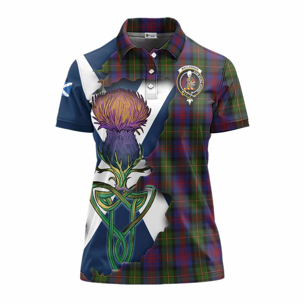 Tartan Vibes Clothing MacLennan (McLennan) Tartan Family Crest Women's Polo Shirt Scottish Thistle Celtic Inspired