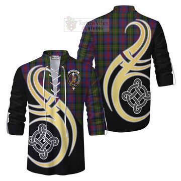 Tartan Vibes Clothing MacLennan (McLennan) Tartan Ghillie Kilt Shirt with Family Crest and Celtic Symbol Style