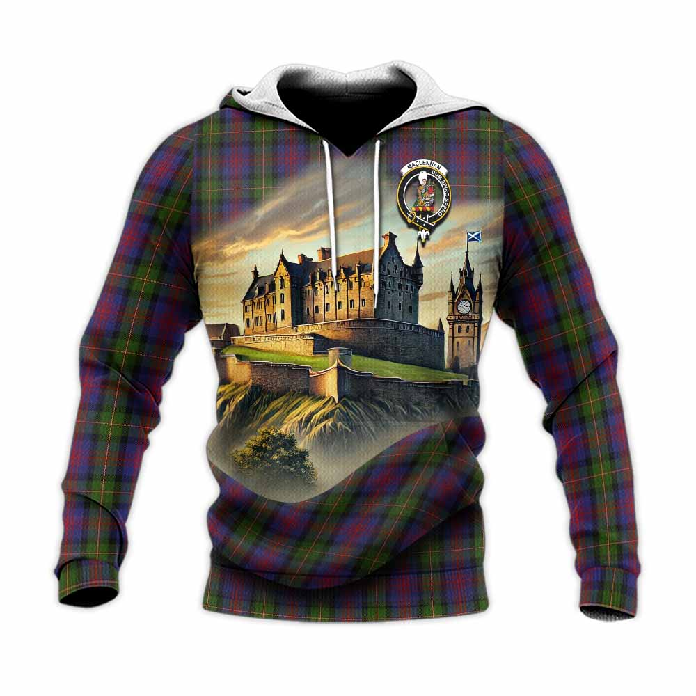 Tartan Vibes Clothing MacLennan (McLennan) Tartan Family Crest Knitted Hoodie with Scottish Ancient Castle Style