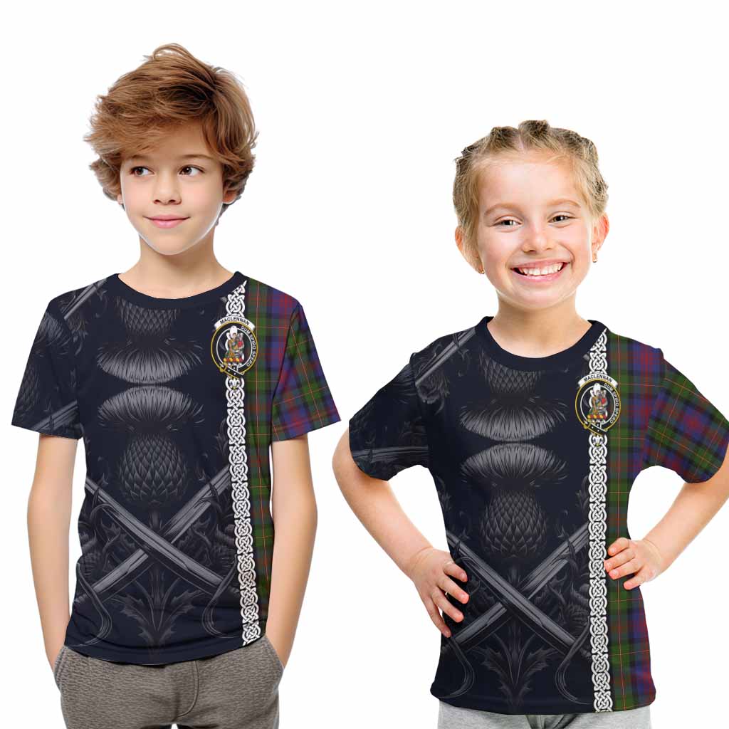 Tartan Vibes Clothing MacLennan (McLennan) Tartan Kid T-Shirt with Family Crest Cross Sword Thistle Celtic Vibes