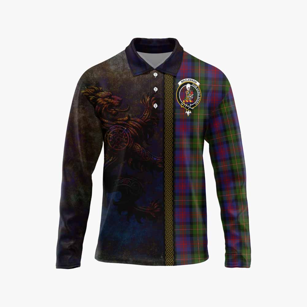 Tartan Vibes Clothing MacLennan (McLennan) Tartan Family Crest Long Sleeve Polo Shirt Alba Gu Brath Be Brave Lion Ancient Style